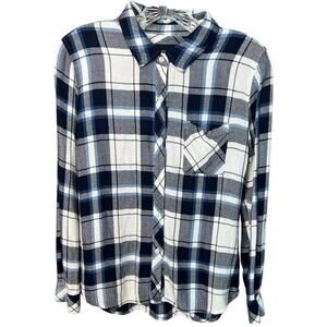 Rails Hunter Plaid Button Down Long Sleeve Shirt in White Navy Sapphire - S